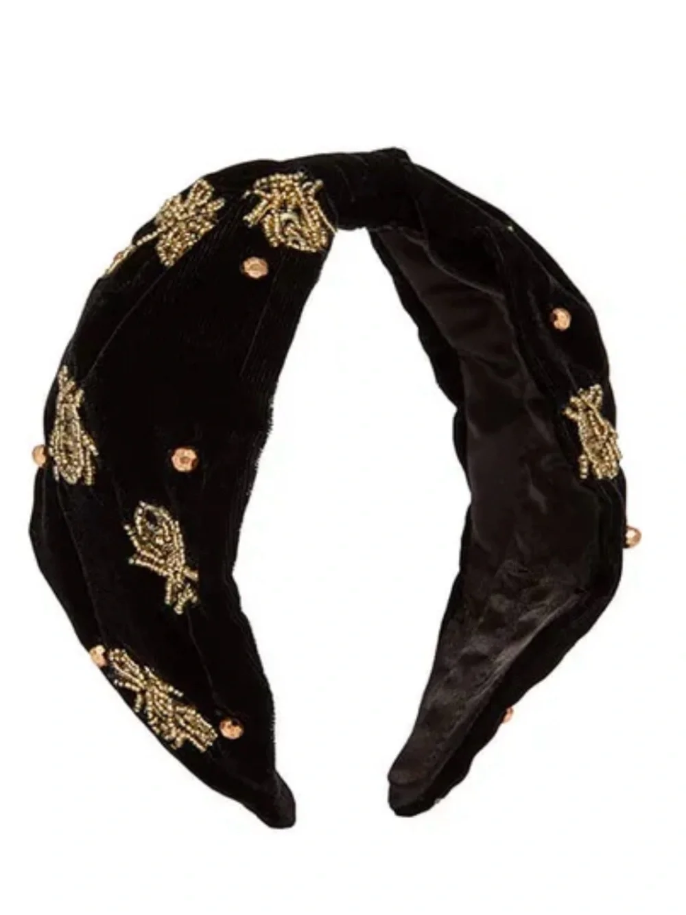 Joules Black Knotted Headband with Gold Bead Embroidery